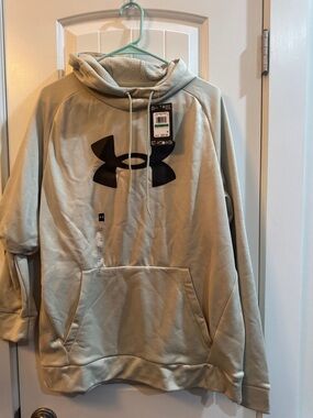 Under Armour Men's Crewneck Hoodie in Light Tan with Black Logo